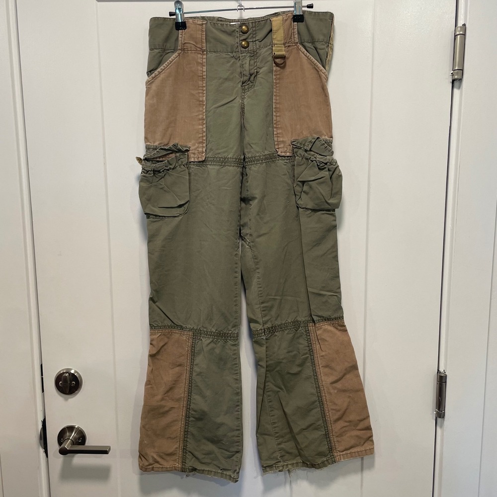 Abercrombie Vintage Cargo Pants Olive Green Corduroy‎ Panel Slim Fit Y2K Size 10
